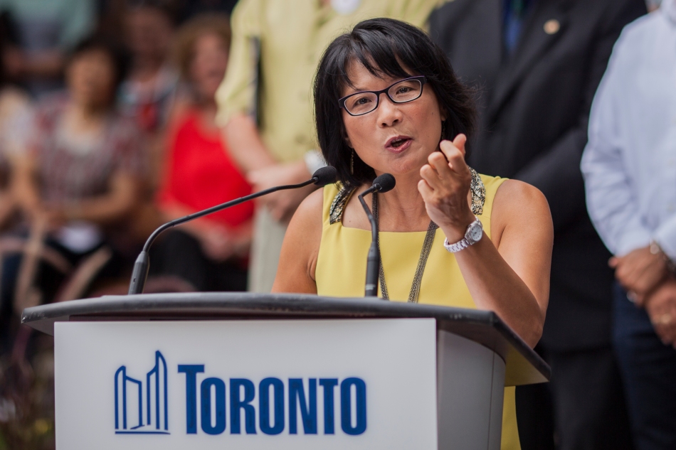 Olivia Chow, MP for Trinity—Spadina and wife of the late Jack Layton, speaks at the unveiling of a statue of the late leader of the NDP at the Toronto Island Ferry Terminal renamed the Jack Layton terminal in his honour on Thursday. (August 22, 2013)