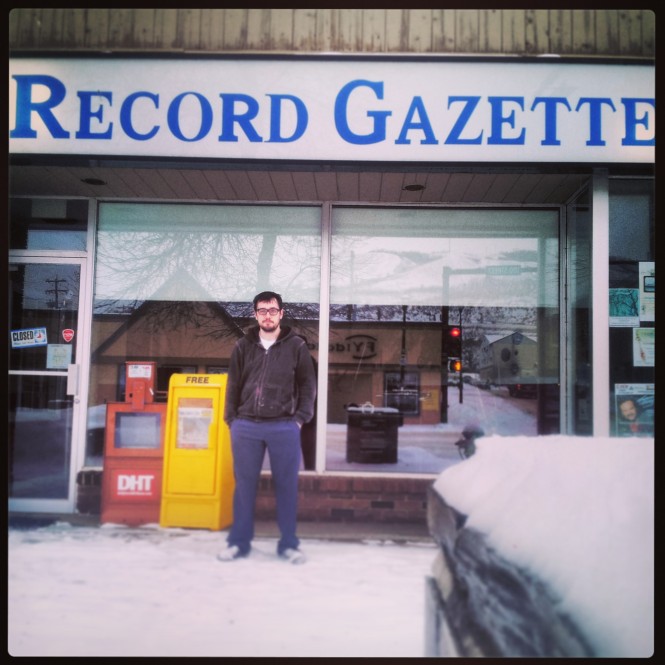 Me outside the Record-Gazette office the evening I arrived.