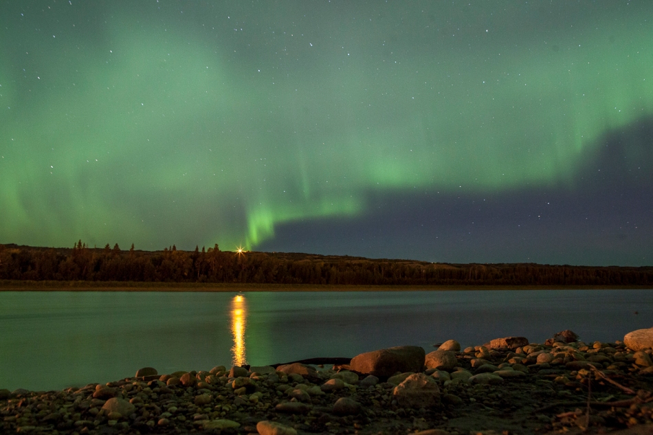The Northern Lights are pictured over the Peace River, near the north-end boat launch in the town of Peace River, Alta. early on Thursday morning, Aug. 28, 2014. Adam Dietrich | Record-Gazette/QMI Agency